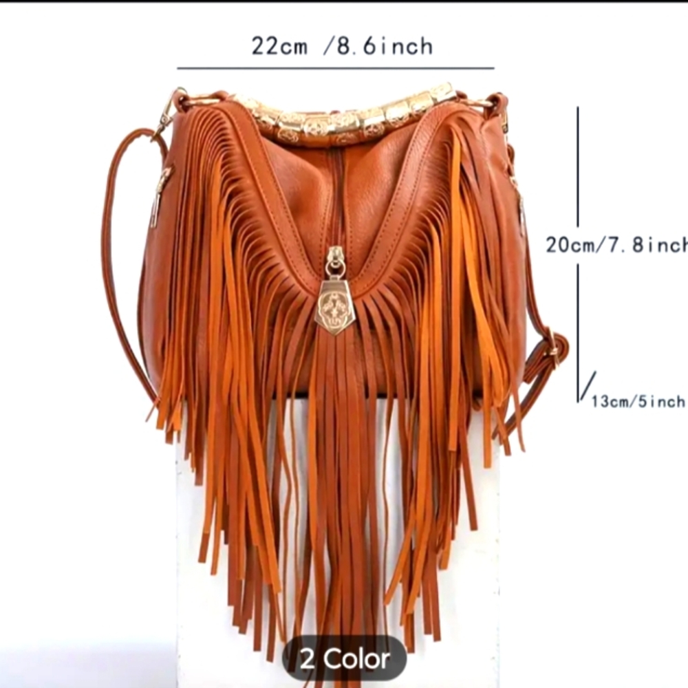 New Fringed Tan Vegan Leather Bag